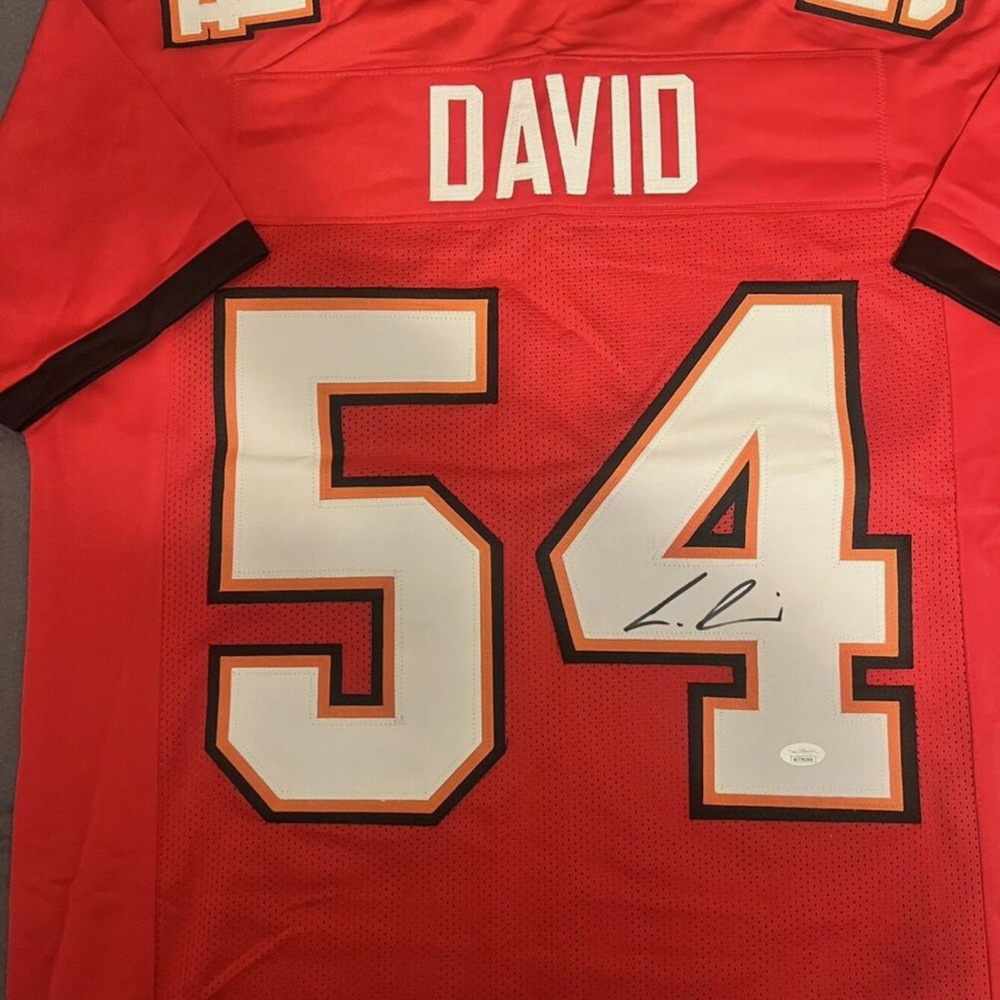 Lavonte David signed jersey. Red and White Athletic Jersey Shirt